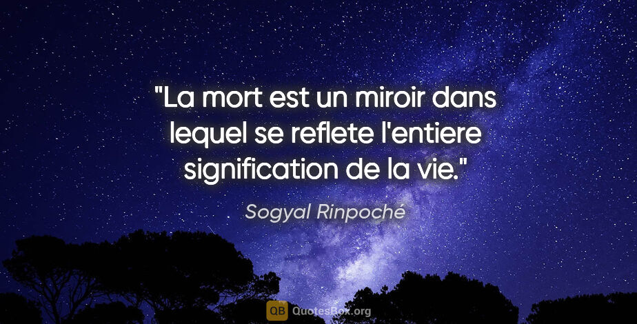 Sogyal Rinpoché citation: "La mort est un miroir dans lequel se reflete l'entiere..."