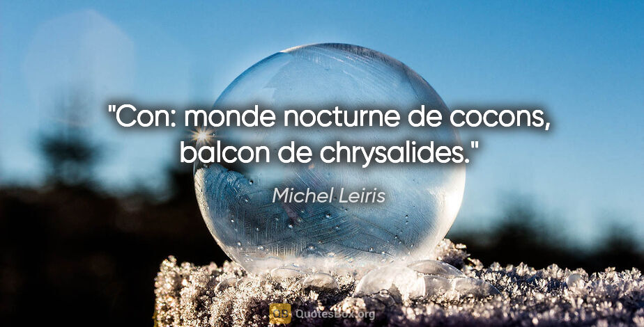 Michel Leiris citation: "Con: monde nocturne de cocons, balcon de chrysalides."