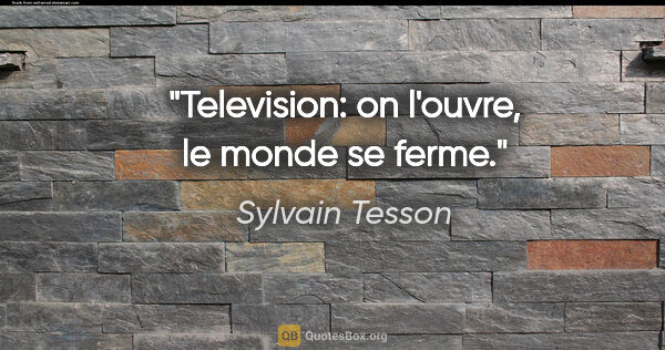 Sylvain Tesson citation: "Television: on l'ouvre, le monde se ferme."