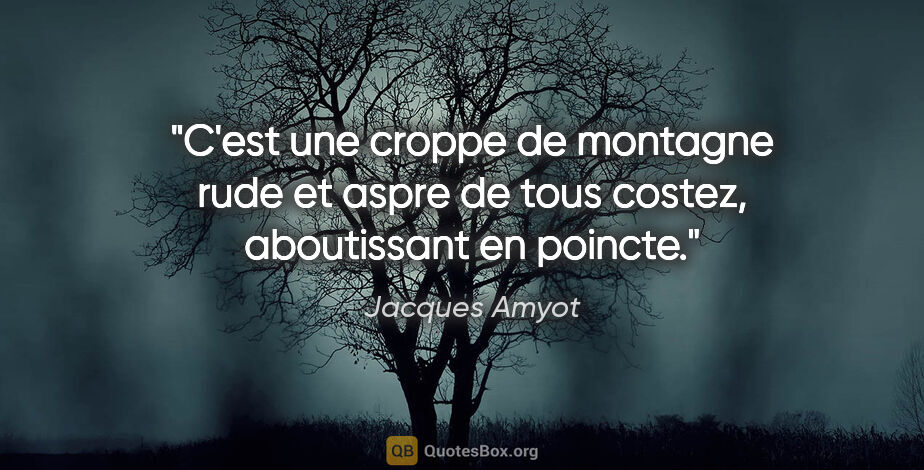 Jacques Amyot citation: "C'est une croppe de montagne rude et aspre de tous costez,..."