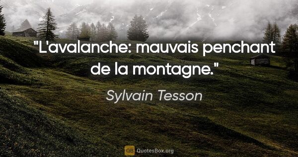 Sylvain Tesson citation: "L'avalanche: mauvais penchant de la montagne."