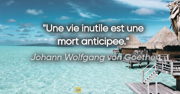 Johann Wolfgang von Goethe citation: "Une vie inutile est une mort anticipee."