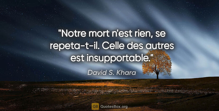 David S. Khara citation: "Notre mort n'est rien, se repeta-t-il. Celle des autres est..."