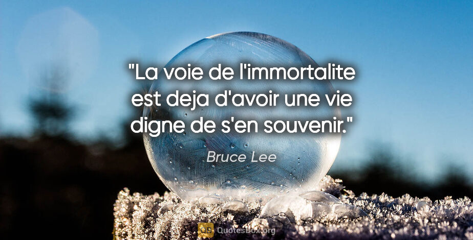 Bruce Lee citation: "La voie de l'immortalite est deja d'avoir une vie digne de..."