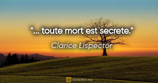 Clarice Lispector citation: "... toute mort est secrete."