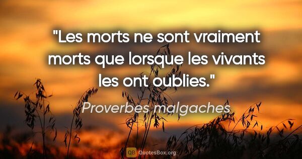 Proverbes malgaches citation: "Les morts ne sont vraiment morts que lorsque les vivants les..."