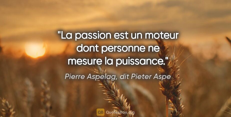 Pierre Aspelag, dit Pieter Aspe citation: "La passion est un moteur dont personne ne mesure la puissance."