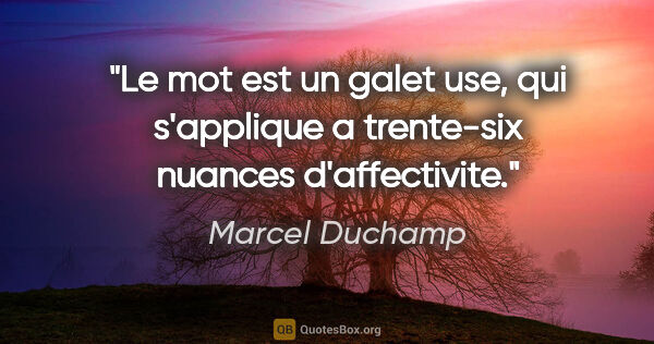 Marcel Duchamp citation: "Le mot est un galet use, qui s'applique a trente-six nuances..."