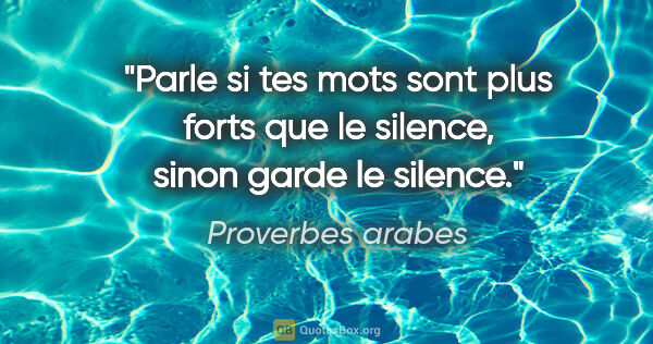 Proverbes arabes citation: "Parle si tes mots sont plus forts que le silence, sinon garde..."