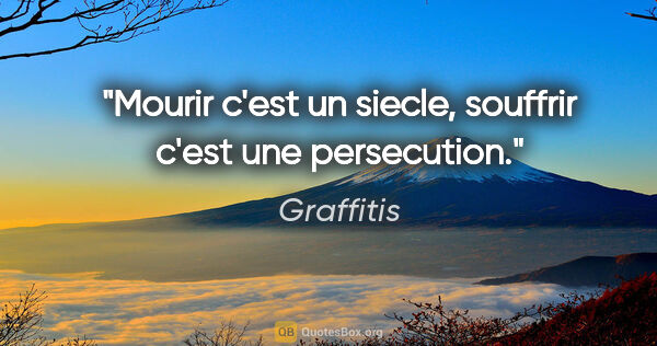 Graffitis citation: "Mourir c'est un siecle, souffrir c'est une persecution."