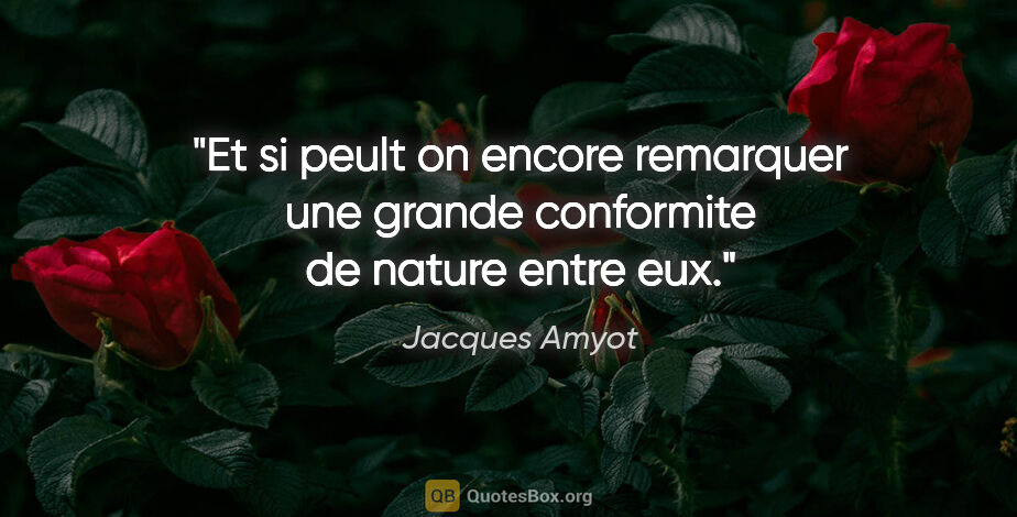 Jacques Amyot citation: "Et si peult on encore remarquer une grande conformite de..."