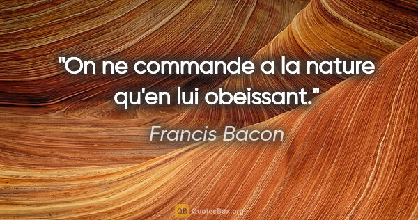 Francis Bacon citation: "On ne commande a la nature qu'en lui obeissant."