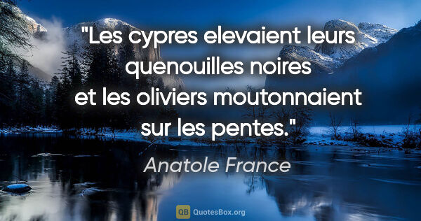 Anatole France citation: "Les cypres elevaient leurs quenouilles noires et les oliviers..."