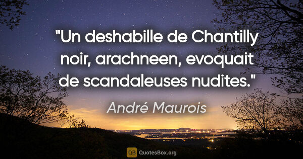 André Maurois citation: "Un deshabille de Chantilly noir, arachneen, evoquait de..."