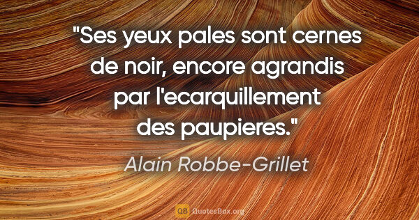 Alain Robbe-Grillet citation: "Ses yeux pales sont cernes de noir, encore agrandis par..."