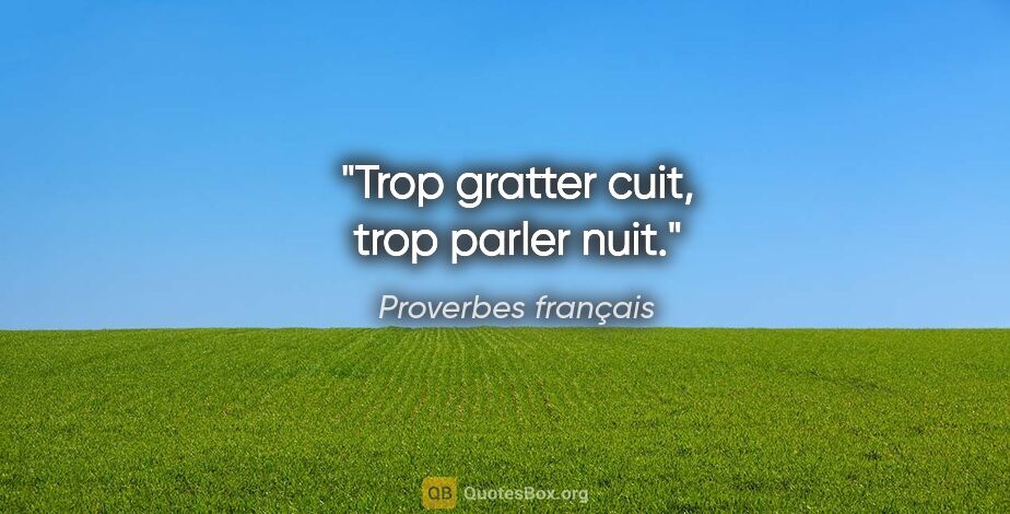 Proverbes français citation: "Trop gratter cuit, trop parler nuit."