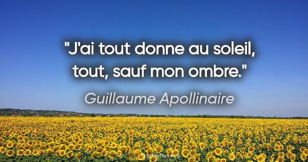 Guillaume Apollinaire citation: "J'ai tout donne au soleil, tout, sauf mon ombre."