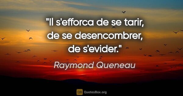 Raymond Queneau citation: "Il s'efforca de se tarir, de se desencombrer, de s'evider."