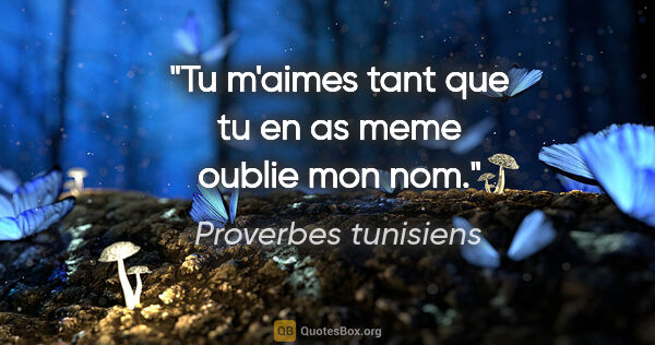 Proverbes tunisiens citation: "Tu m'aimes tant que tu en as meme oublie mon nom."