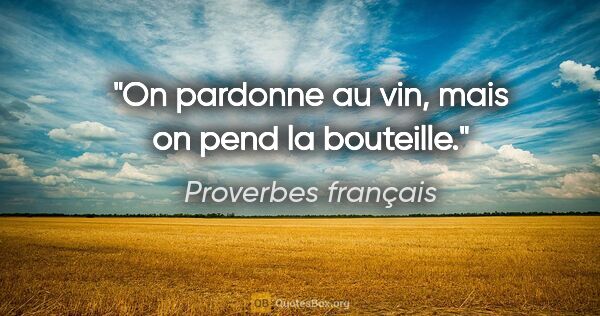 Proverbes français citation: "On pardonne au vin, mais on pend la bouteille."