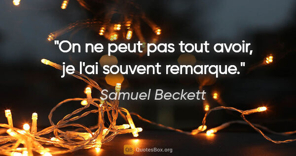 Samuel Beckett citation: "On ne peut pas tout avoir, je l'ai souvent remarque."