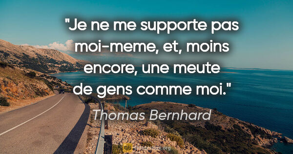 Thomas Bernhard citation: "Je ne me supporte pas moi-meme, et, moins encore, une meute de..."