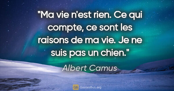 Albert Camus citation: "Ma vie n'est rien. Ce qui compte, ce sont les raisons de ma..."