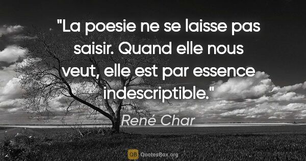 René Char citation: "La poesie ne se laisse pas saisir. Quand elle nous veut, elle..."