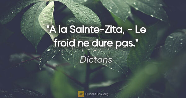 Dictons citation: "A la Sainte-Zita, - Le froid ne dure pas."