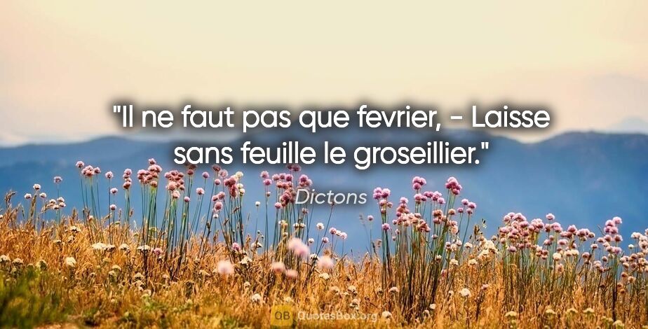 Dictons citation: "Il ne faut pas que fevrier, - Laisse sans feuille le groseillier."