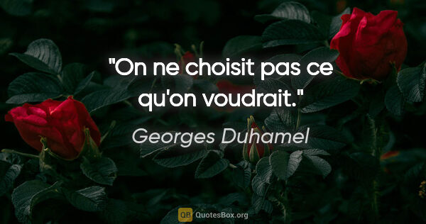 Georges Duhamel citation: "On ne choisit pas ce qu'on voudrait."