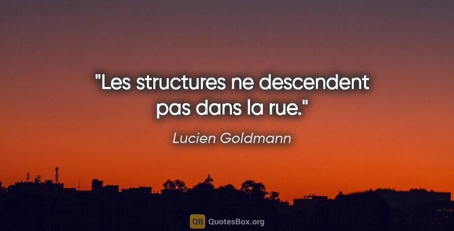 Lucien Goldmann citation: "Les structures ne descendent pas dans la rue."