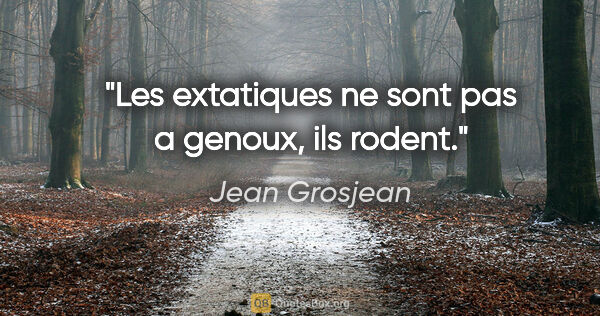 Jean Grosjean citation: "Les extatiques ne sont pas a genoux, ils rodent."