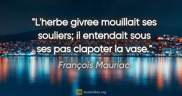 François Mauriac citation: "L'herbe givree mouillait ses souliers; il entendait sous ses..."