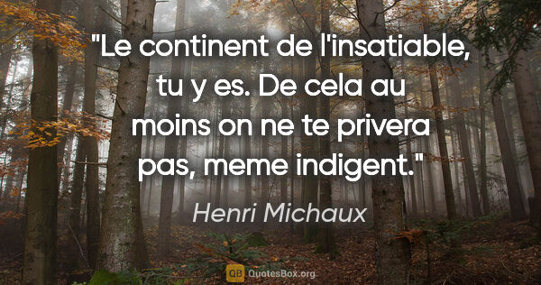 Henri Michaux citation: "Le continent de l'insatiable, tu y es. De cela au moins on ne..."
