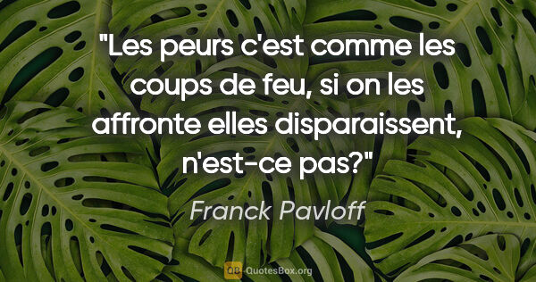 Franck Pavloff citation: "Les peurs c'est comme les coups de feu, si on les affronte..."