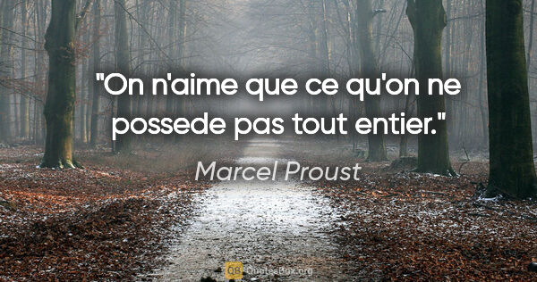 Marcel Proust citation: "On n'aime que ce qu'on ne possede pas tout entier."