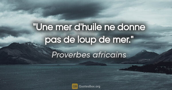 Proverbes africains citation: "Une mer d'huile ne donne pas de loup de mer."