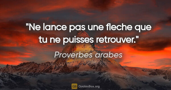 Proverbes arabes citation: "Ne lance pas une fleche que tu ne puisses retrouver."