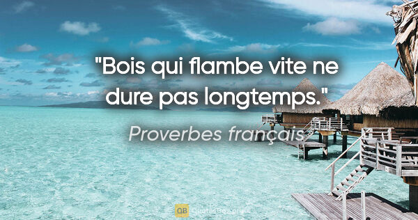 Proverbes français citation: "Bois qui flambe vite ne dure pas longtemps."