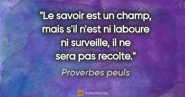 Proverbes peuls citation: "Le savoir est un champ, mais s'il n'est ni laboure ni..."