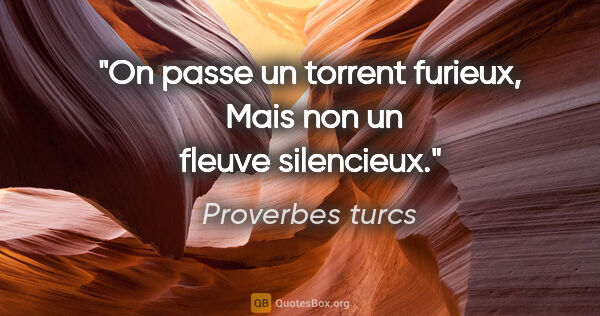 Proverbes turcs citation: "On passe un torrent furieux,  Mais non un fleuve silencieux."