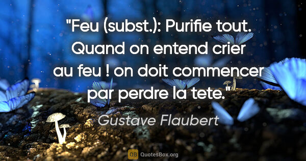 Gustave Flaubert citation: "Feu (subst.): Purifie tout. Quand on entend crier «au feu !»..."