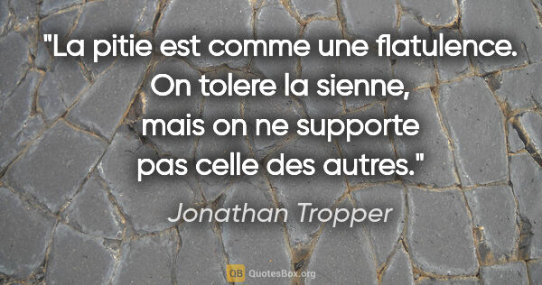 Jonathan Tropper citation: "La pitie est comme une flatulence. On tolere la sienne, mais..."