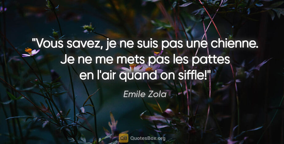 Emile Zola citation: "Vous savez, je ne suis pas une chienne. Je ne me mets pas les..."