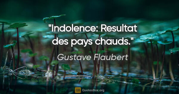 Gustave Flaubert citation: "Indolence: Resultat des pays chauds."