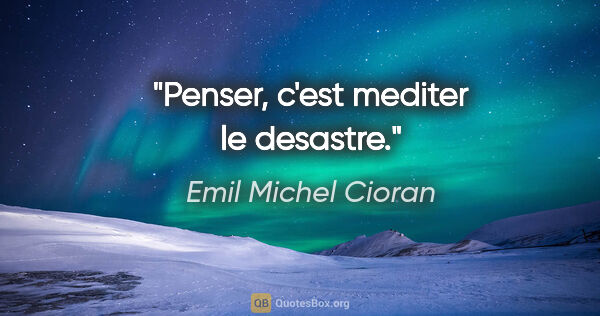Emil Michel Cioran citation: "Penser, c'est mediter le desastre."