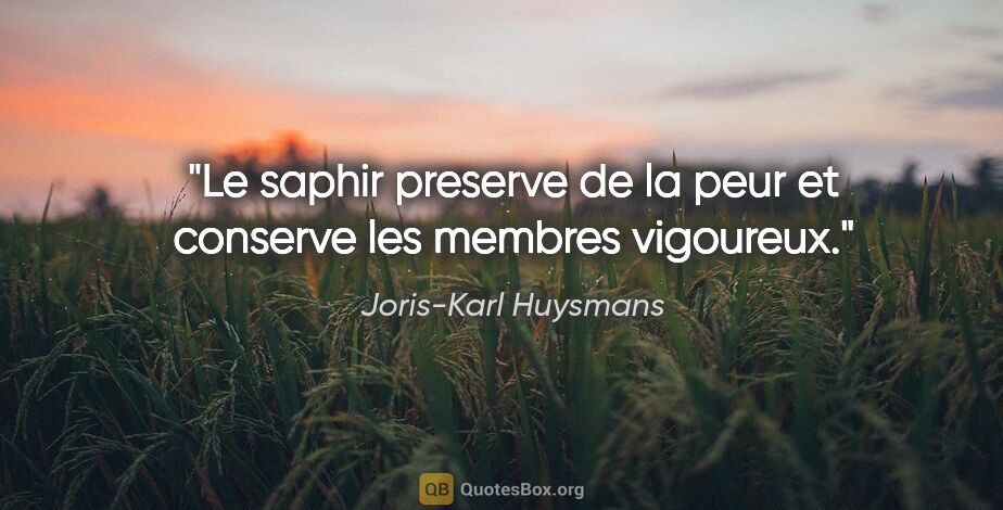 Joris-Karl Huysmans citation: "Le saphir preserve de la peur et conserve les membres vigoureux."