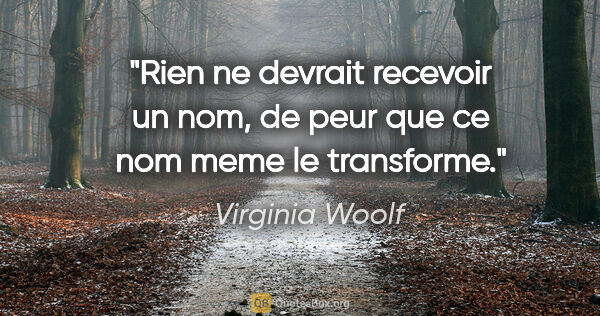 Virginia Woolf citation: "Rien ne devrait recevoir un nom, de peur que ce nom meme le..."