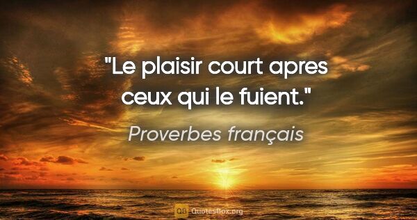 Proverbes français citation: "Le plaisir court apres ceux qui le fuient."